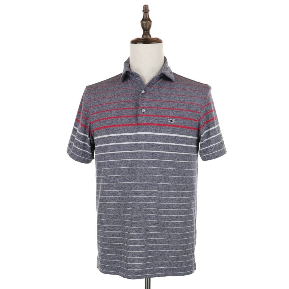 Vineyard Vines Pinecrest Stripe Sankaty Performance Polo Blue/Red/White Size XS